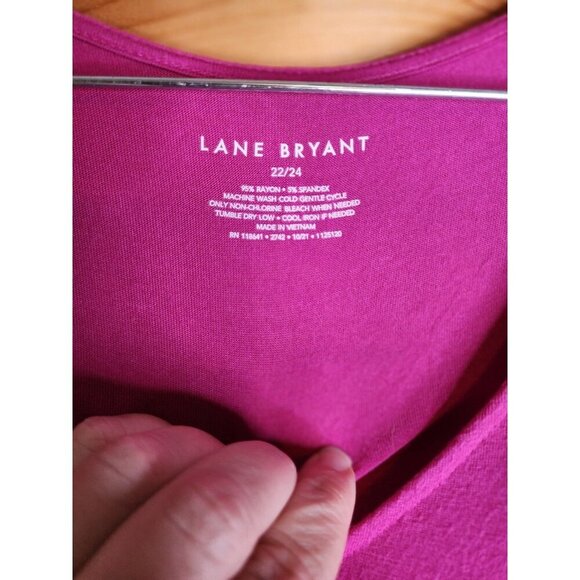 Lane Bryant Essentials Long Sleeve Striped Purple Base Mixed Print Tee Top 22/24 - Picture 4 of 9
